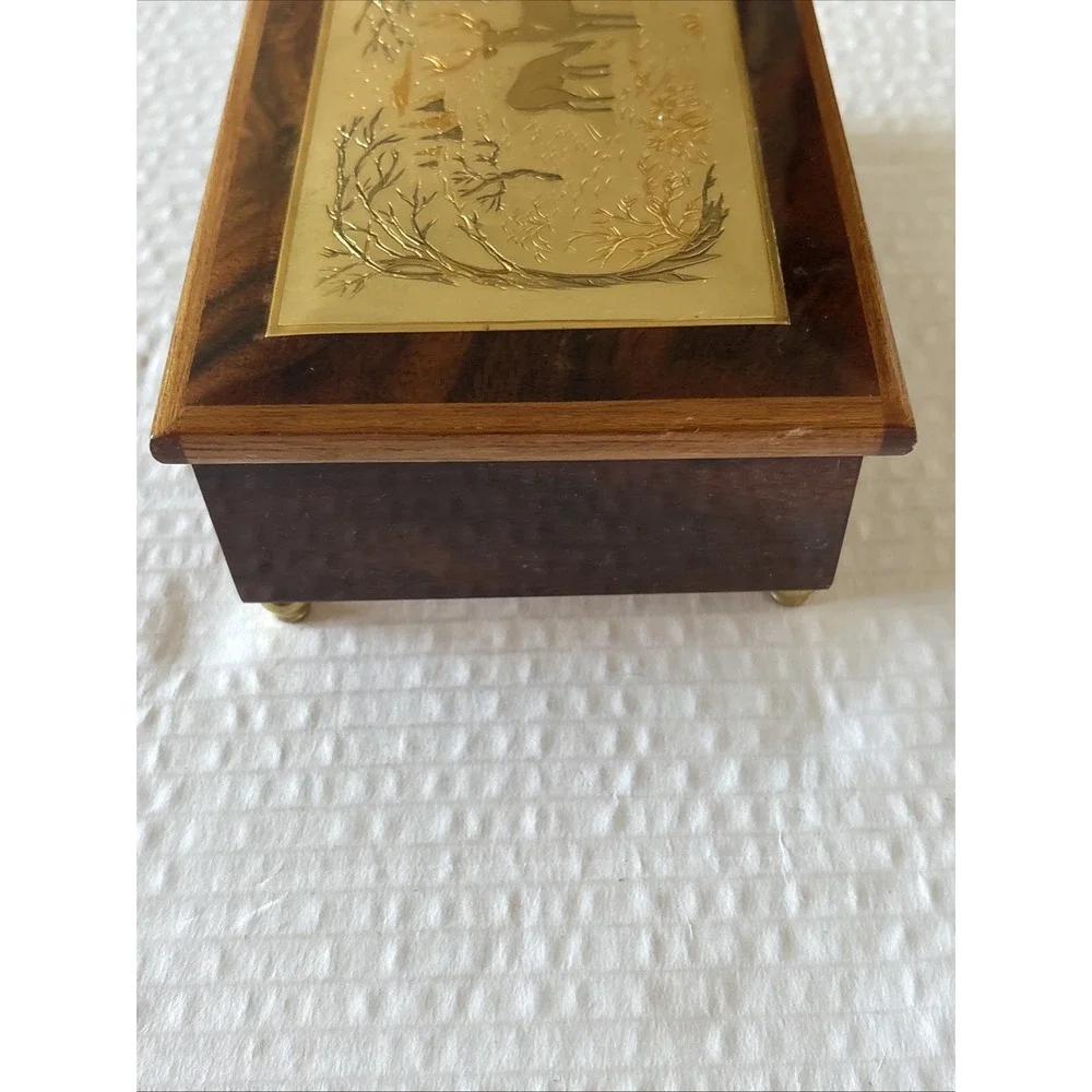 Vintage Reuge Wooden Music Box Red Felt Inside Plays White Christmas